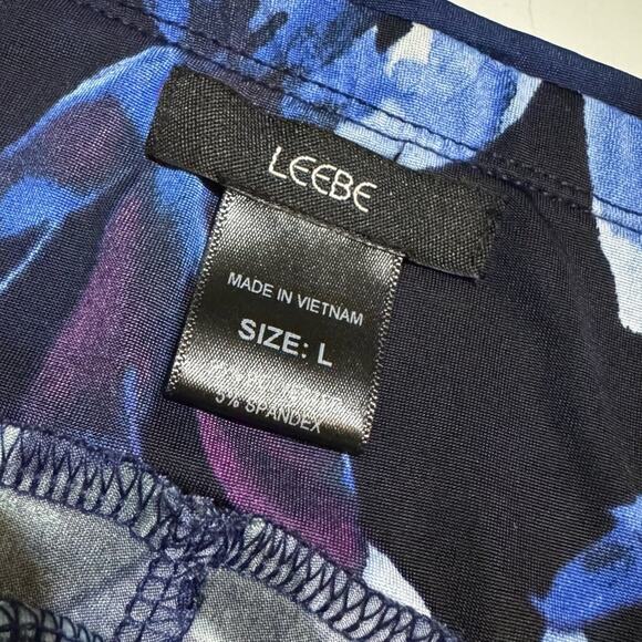 Leebe Blue Floral Long Modest Stretch‎ Slinky Midi Skirt Women’s Size Large - Picture 2 of 4